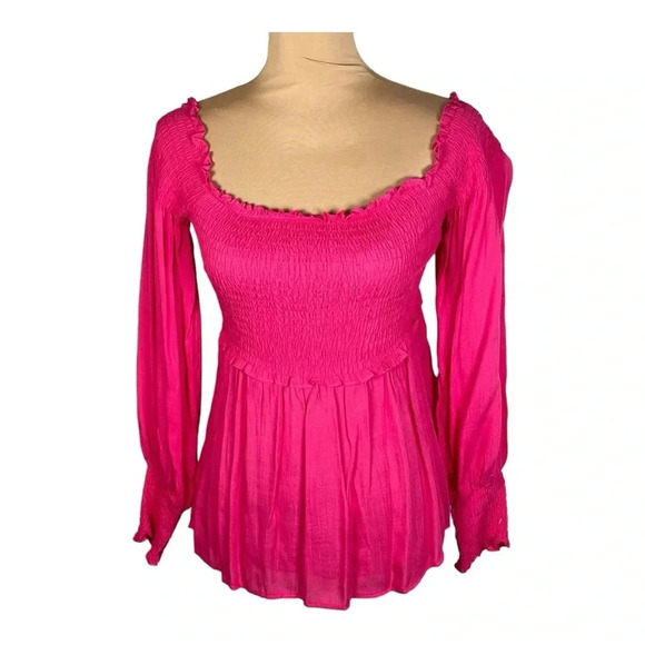 🩷 ENTRO Hot Pink Boutique Peplum Top New Small‎ - Picture 1 of 7